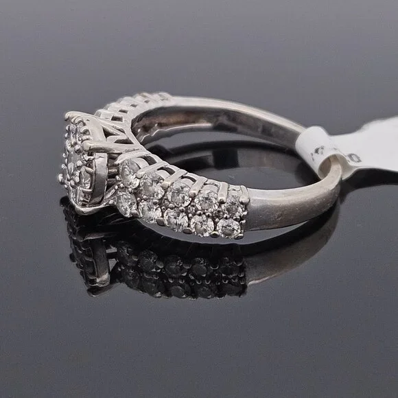 14K White Gold Diamond Halo 2 Row Engagement Ring 1.02TCW Size 6.75